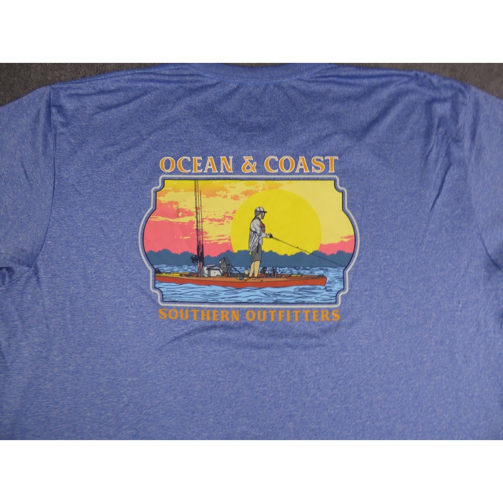 Ocean & Coast Mens 2XL Blue Heather Fishing Kayak Graphic Performance T-Shirt